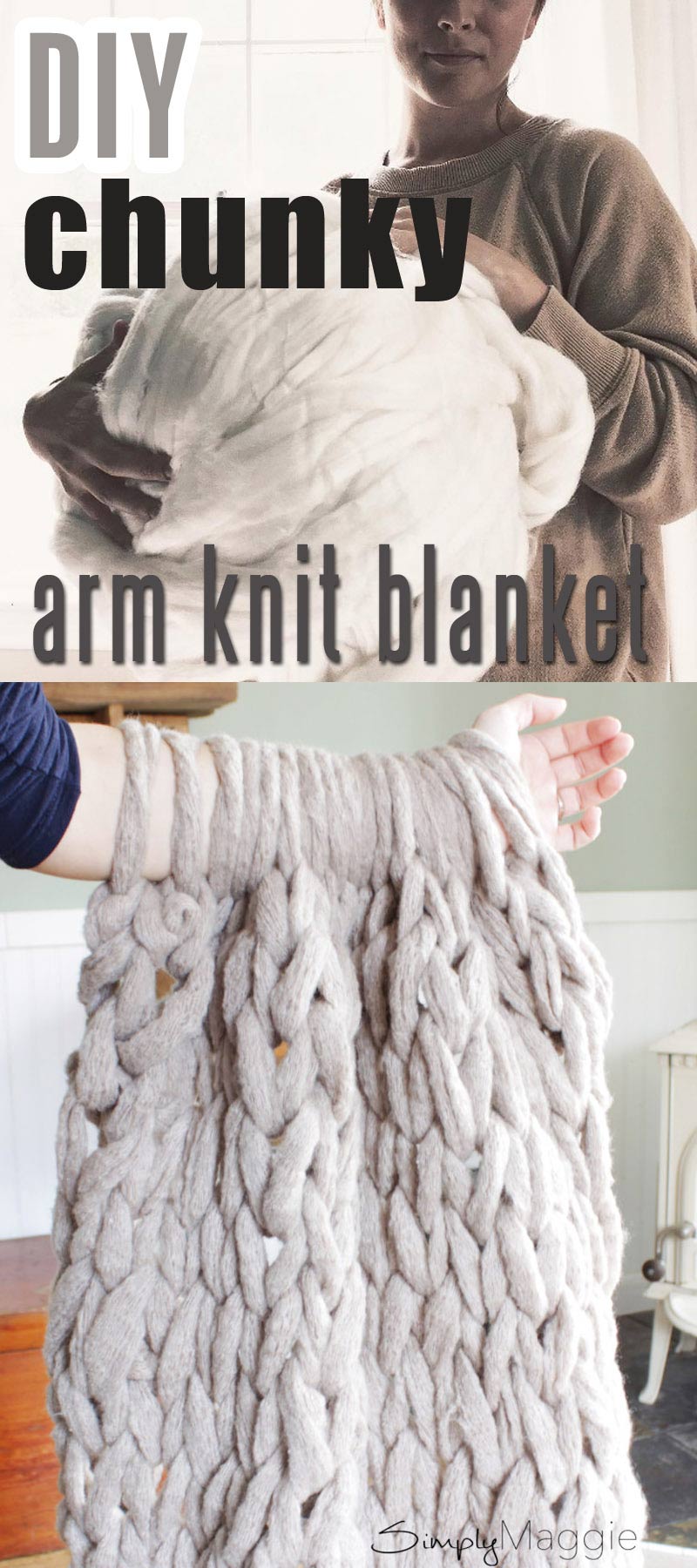 How to make DIY chunky knit blanket (arm knit or finger