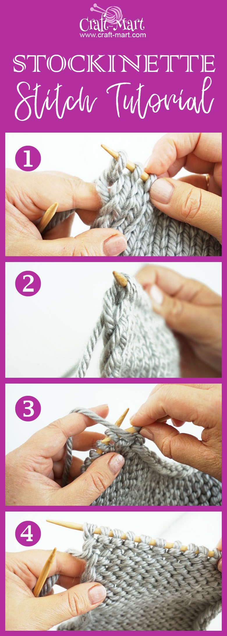 step-by-step tutorial for stockinette stitch