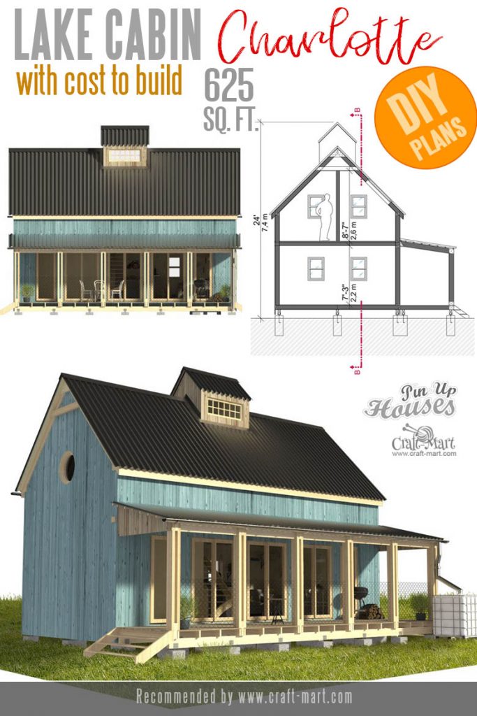 cross section of the Lake Cabin Plans with a porch