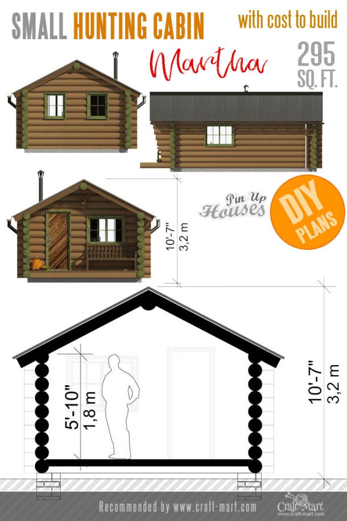 Hunting Log Cabin Plans Martha 295 sq ft