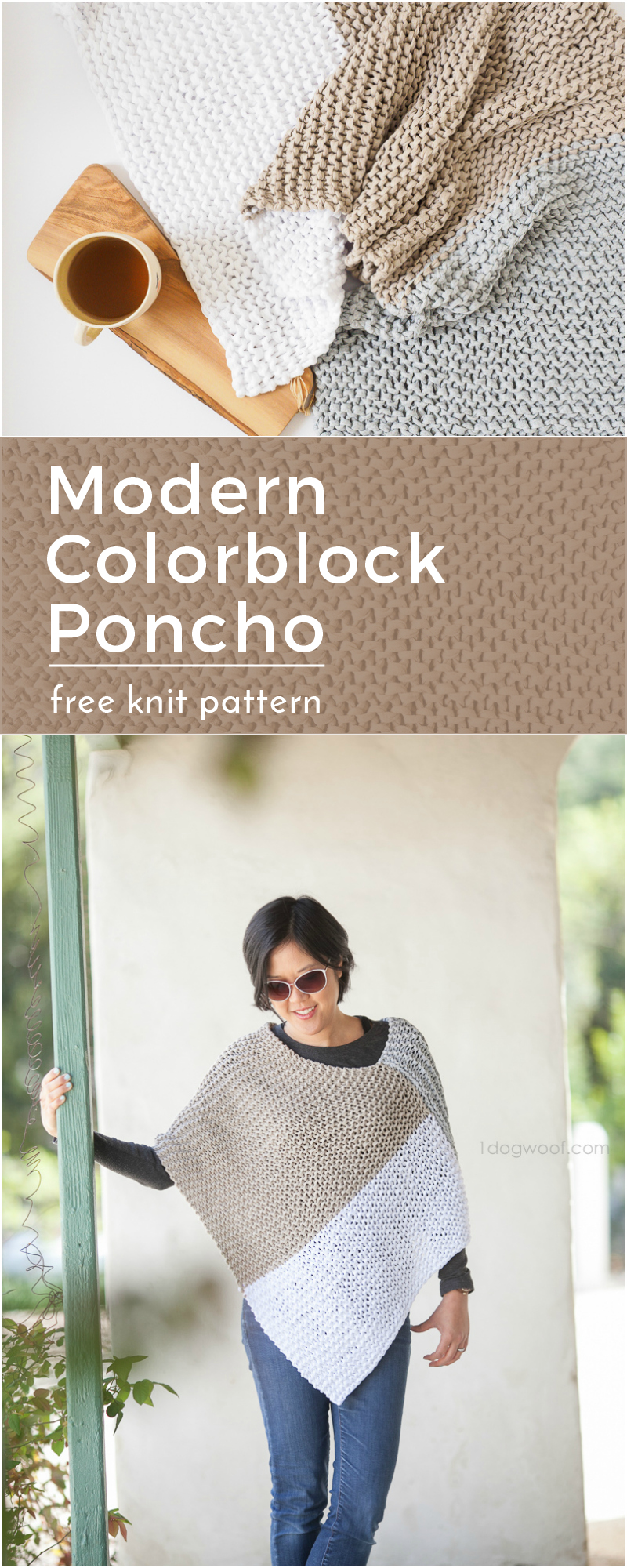 garter stitch colorblock poncho free pattern for beginners