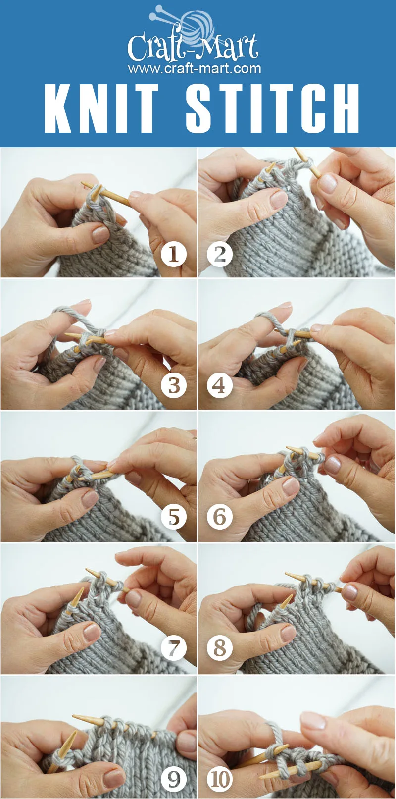 knit stitch step-by-step photo tutorial of basic knitting stitch for beginners