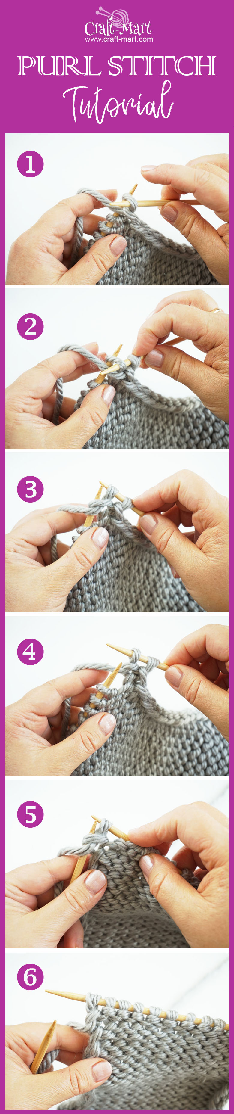 Purl Stitch Knitting Step By Step Tutorial Craft Mart