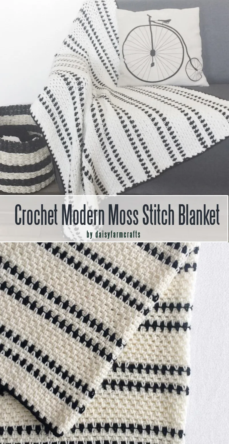 Crochet Modern Moss Stitch Blanket by Daisy Farm Crafts
