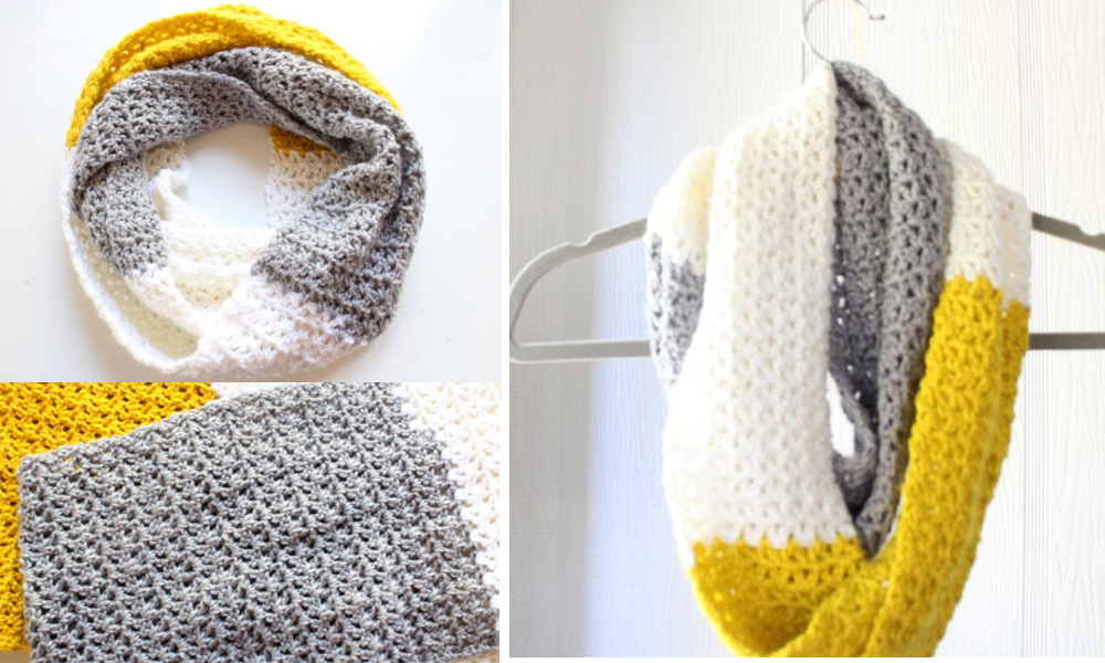Simple V-stitch Crochet Infinity Scarf for Beginners