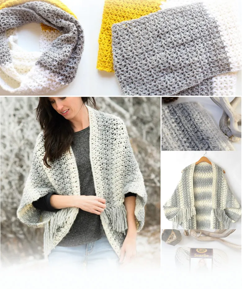 cozy and easy things to crochet by craft-mart including modern infinity scarf, cardigan, crochet wrap, lap blanket