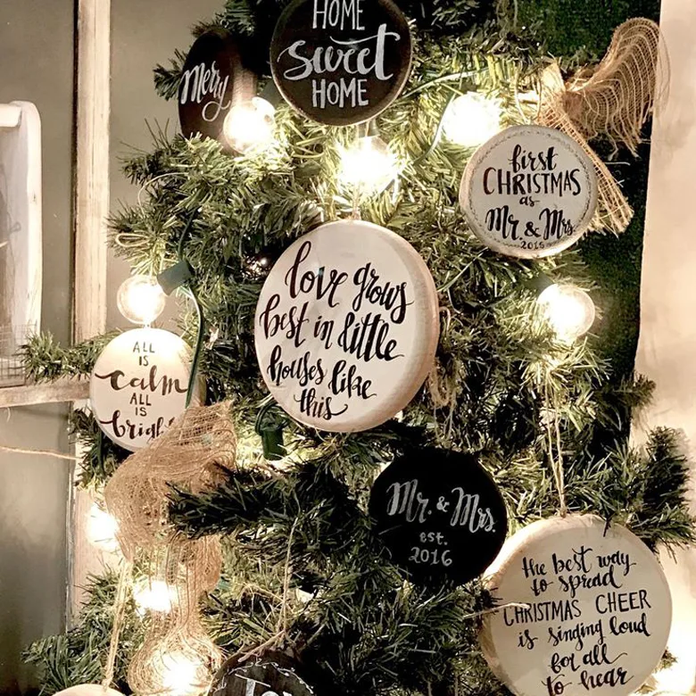 Christmas Ornaments with favourite quotes - Rustic Christmas Decor can be fun!
