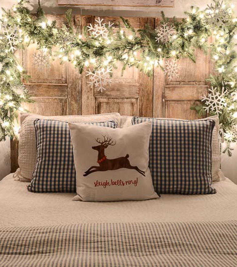 Rustic Headboard Decorated with Lights is one of the best rustic christmas decor ideas