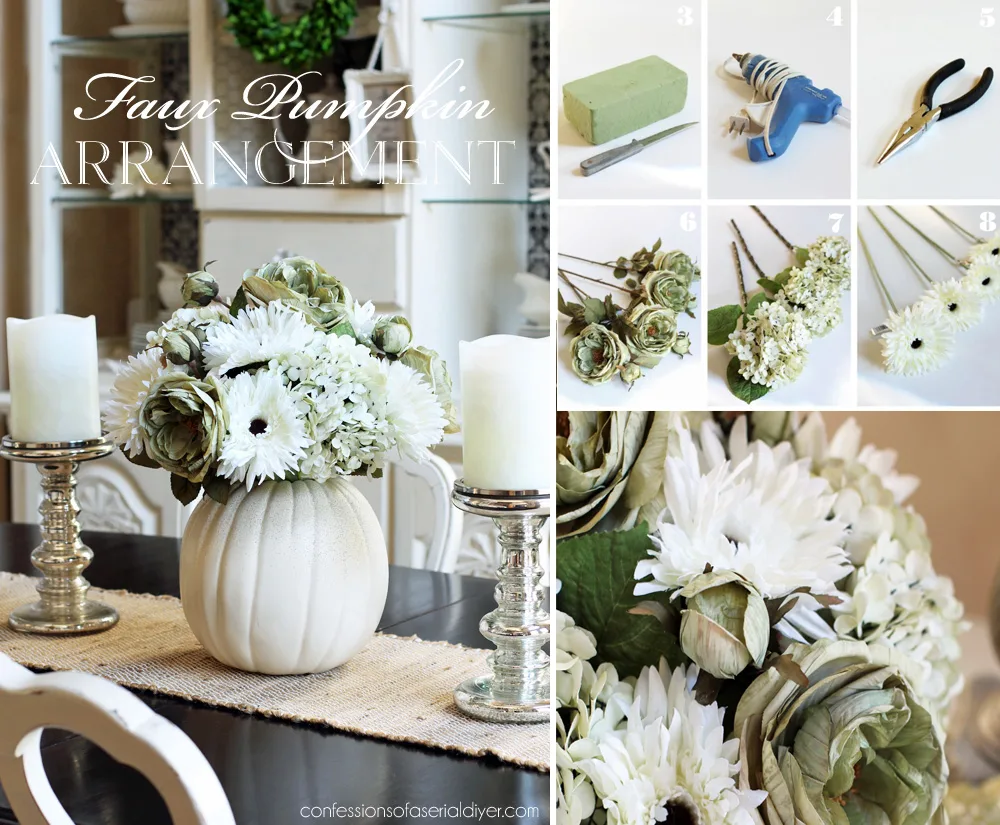 FAUX WHITE PUMPKIN FLOWER ARRANGEMENT