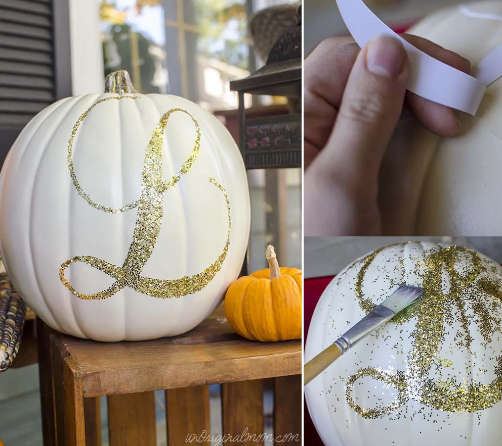 NO CARVING MONOGRAMMED WHITE PUMPKIN DECOR