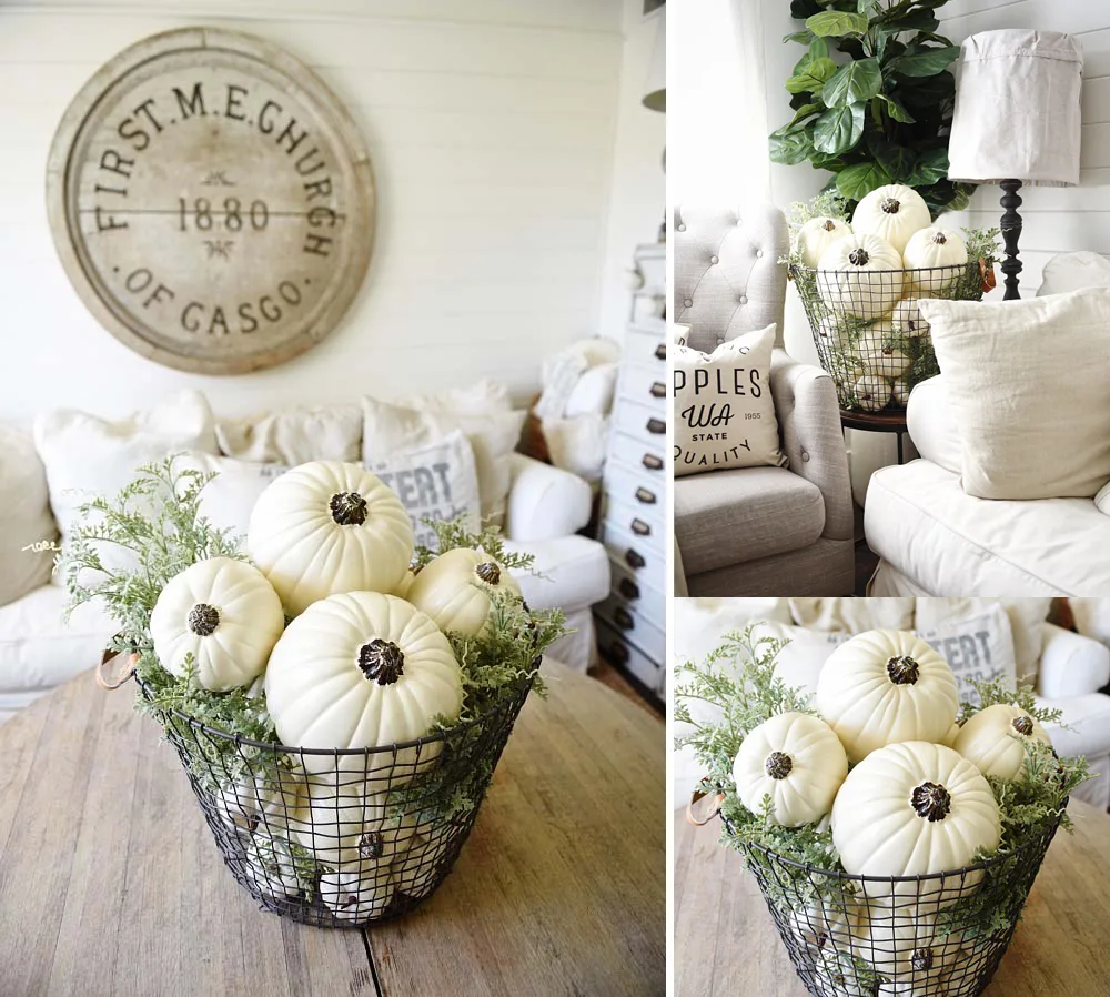 BASKET OF PUMPKINS FARMHOUSE DECOR