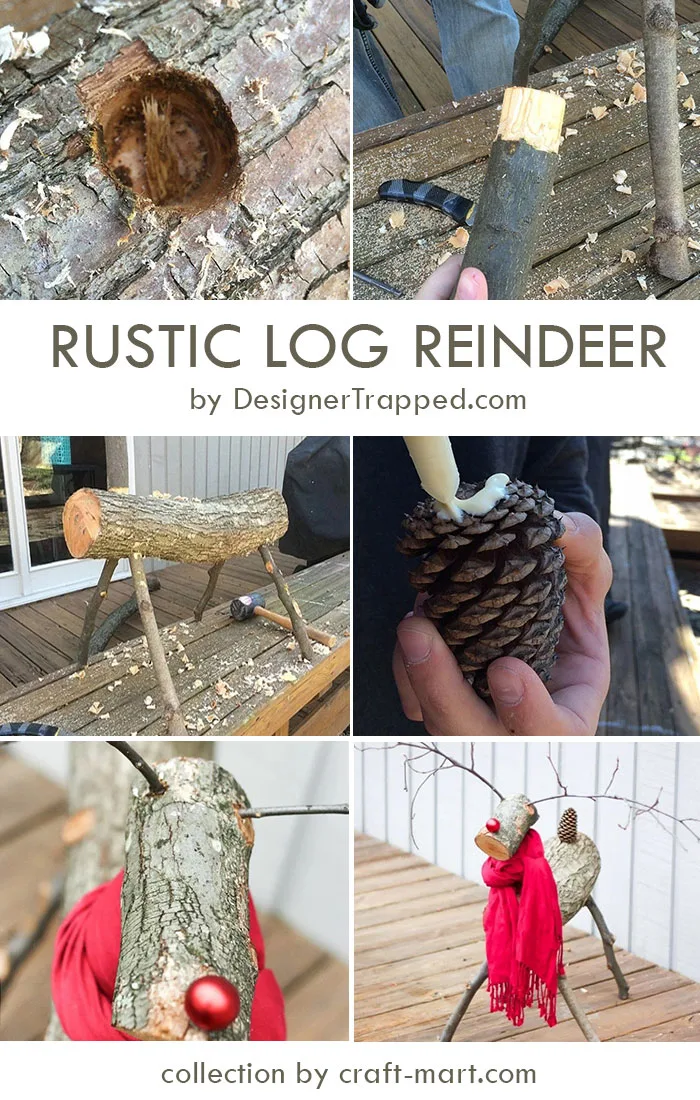 DIY Rustic Log Reindeer