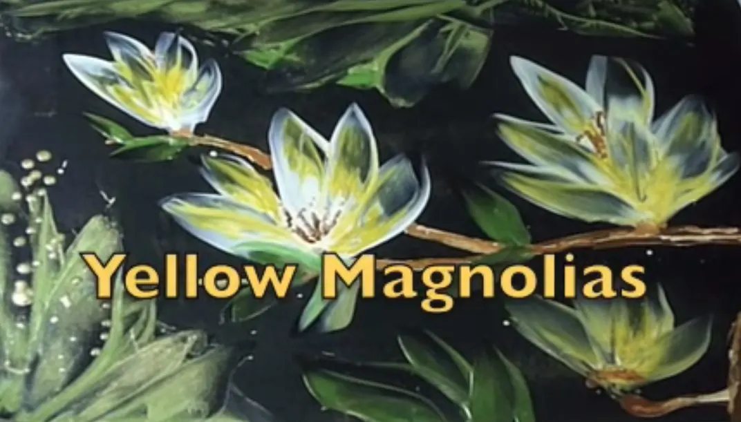 Encaustic: painting of magnolias done by a plain household iron!