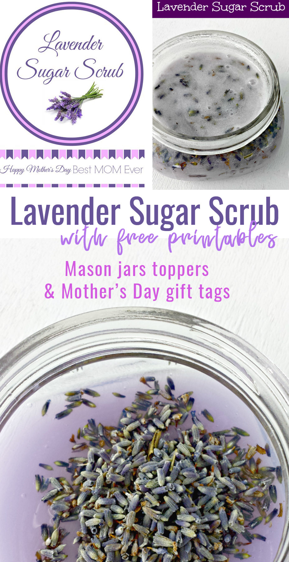 Lavender Sugar Scrub with free printables for Mother's Day school teacher gift mason jar printable labels