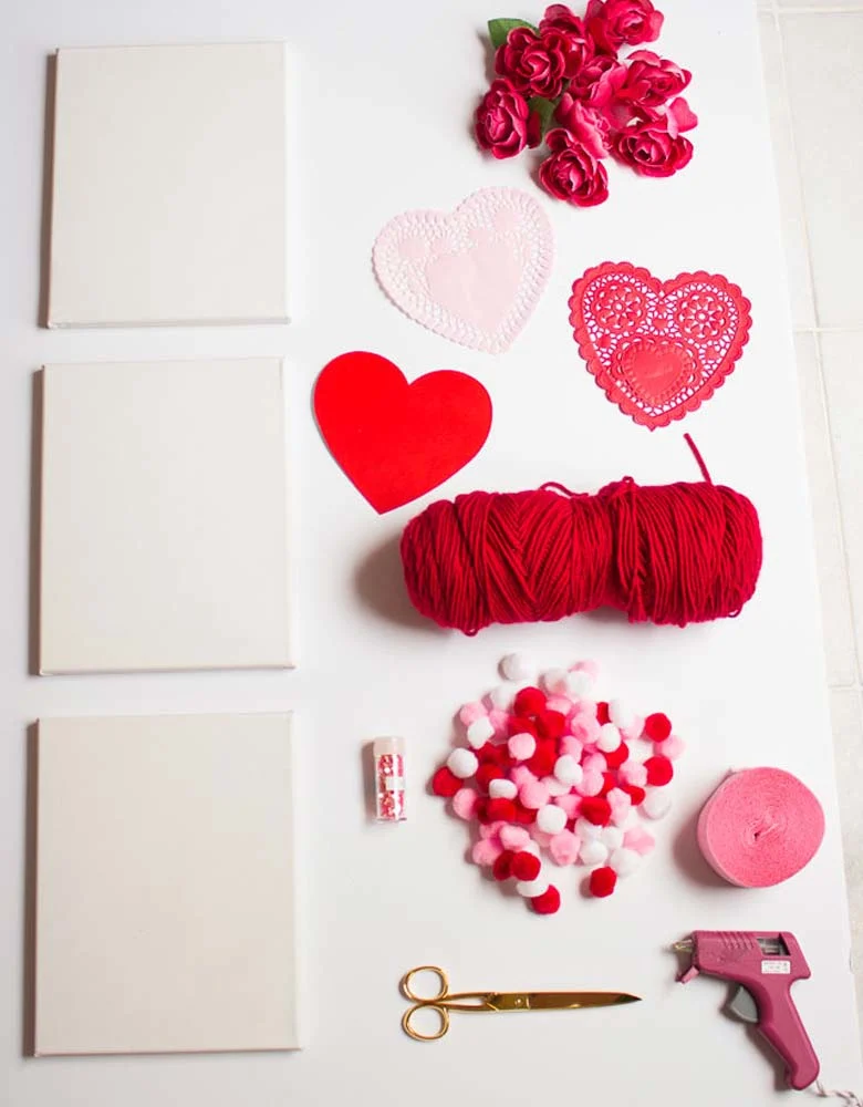 Canvas Hearts Easy Valentine Day Home Décor by craft-mart.com homemade valentine decorations, valentines day decor diy, valentines day ideas, valentine decorations ideas