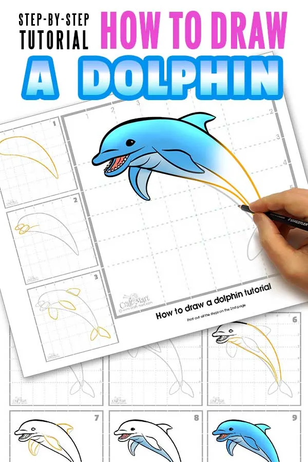 How To Draw a Dolphin Easy Printable Lesson For Kids - Easy Printable  Tutorial | Kids Activities Blog