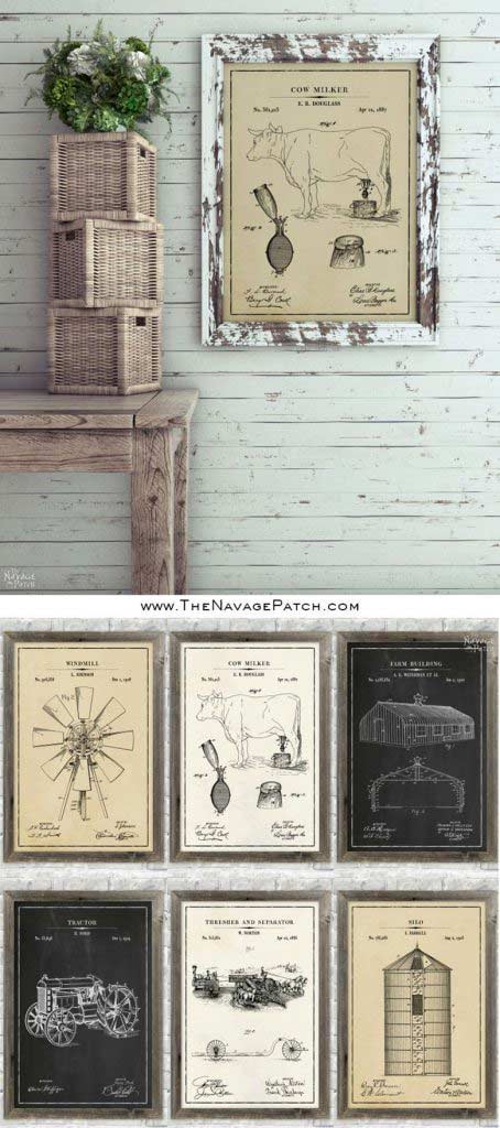 6 Patent Rustic Wall Art Pieces