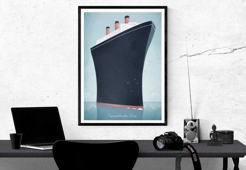 Ocean Liner Vintage Travel Poster designed by Henry Rivers