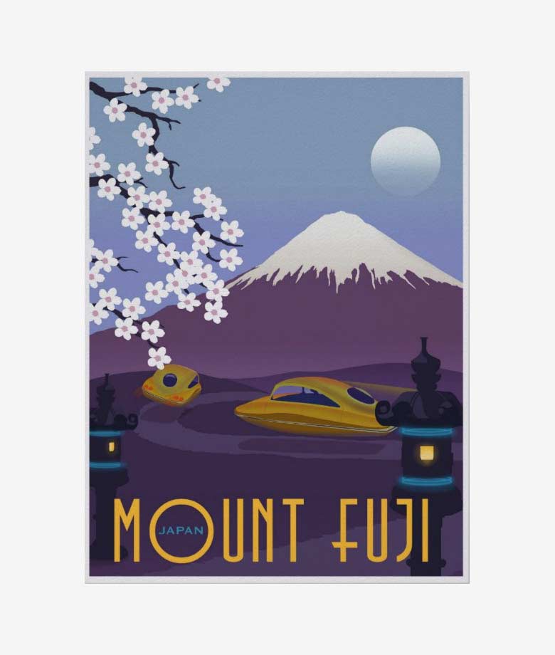 race to mount fuji in your flying car poster