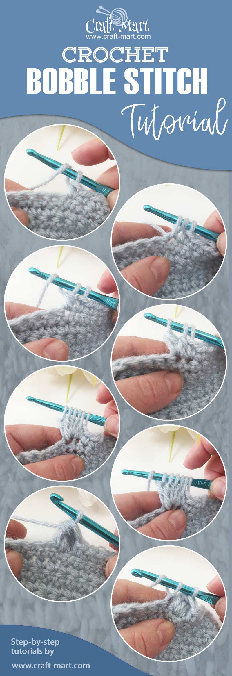 how to crochet Bobble Stitch - bobble stitch blanket step-by-step tutorial by craft-mart