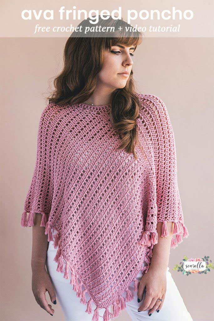 Crochet Cherry Blossom Poncho in Cotton Bamboo Yarn