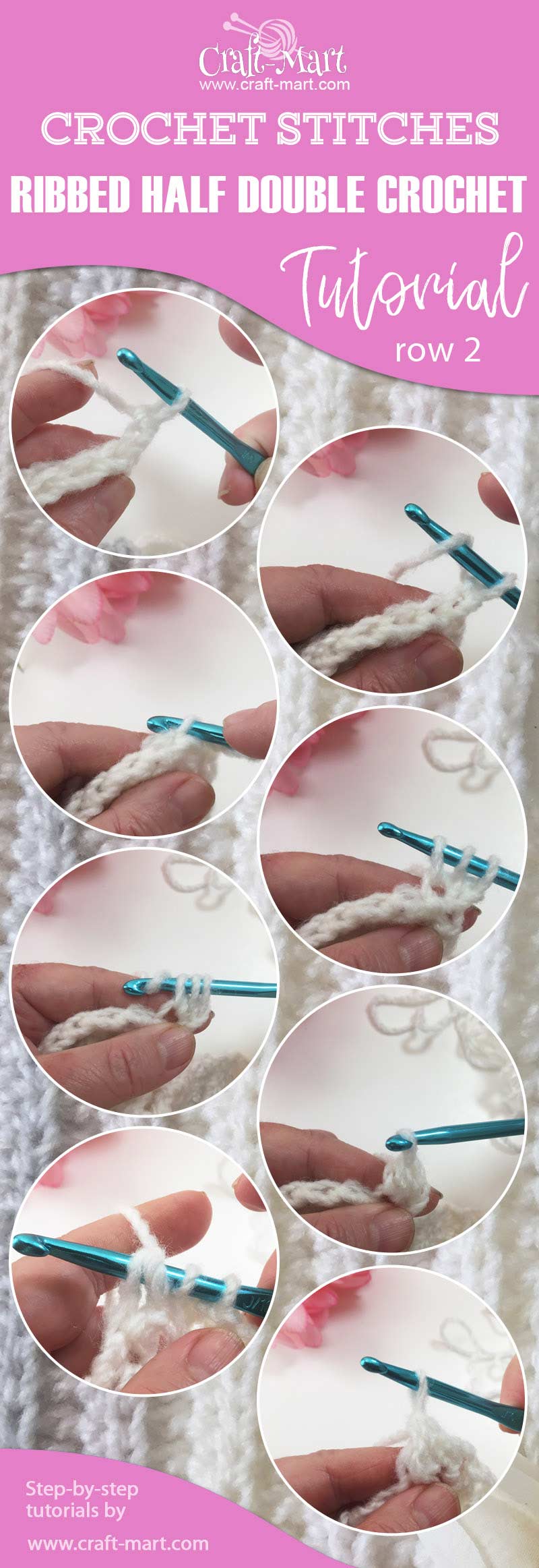 Ribbed half double crochet stitch - the easiest beginner baby blanket - row repeat tutorial by craft-mart.com