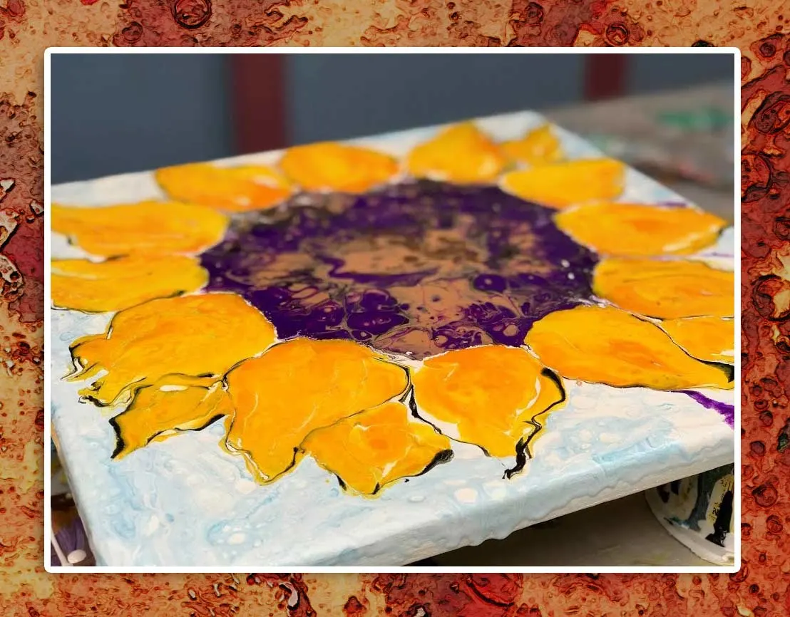 sunflower acrylic pour painting