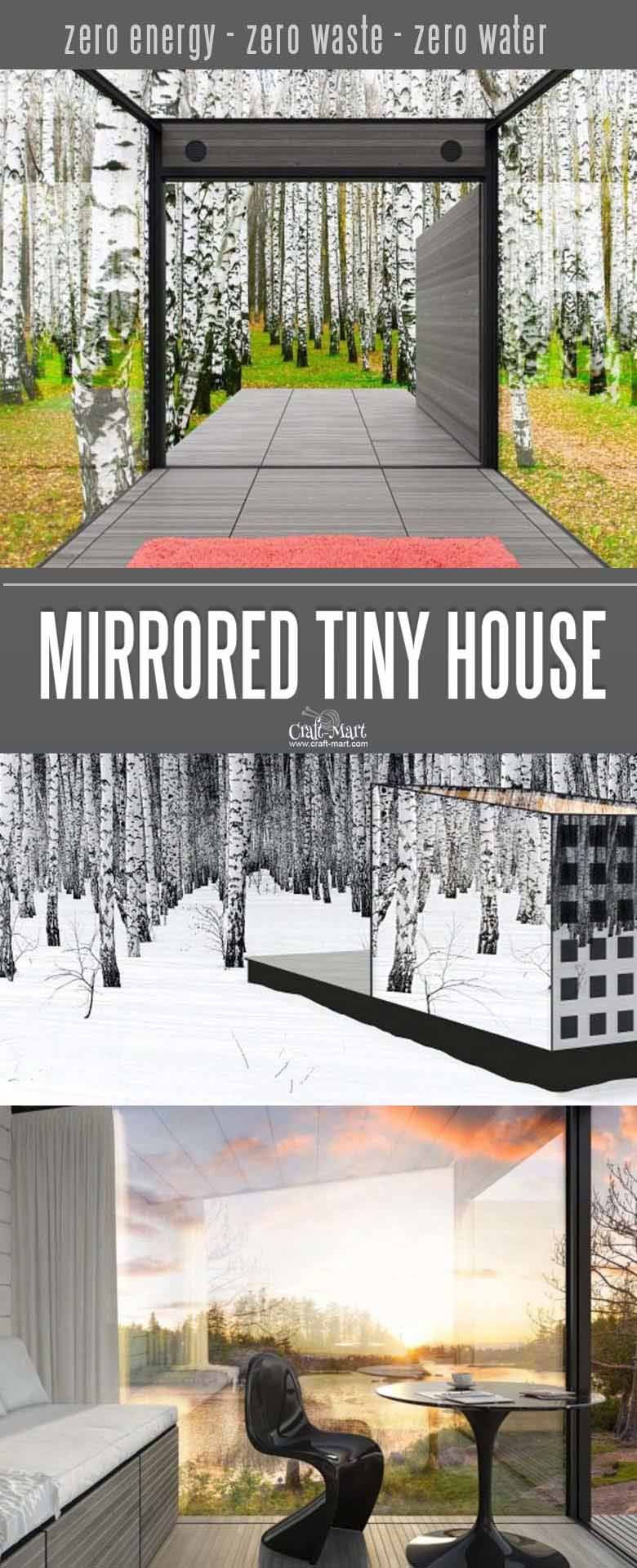 Mirrored tiny house that is self-sustainable. No need for heating or cooling. Look at these absolutely awesome tiny houses that you can afford! Some are 100% sustainable and do NOT need any utilities besides internet! You can add custom features from most of the tiny home builders. Keep dreaming on or take an action and get one of these little affordable homes!#tinyhouseplans #tinyhome #tinyhouses #diywoodcrafts #diyproject #realestate #smallhouseplans
