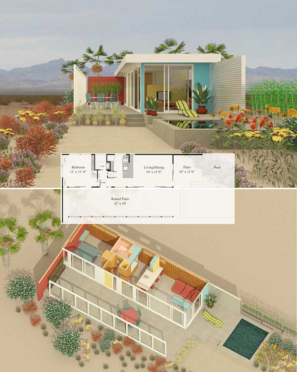 Adorable Rancho Mirage tiny house floor plan for building your dream home without spending a fortune. Your tiny house doesn't have to be ugly or weird - just look at these architectural masterpieces! Chose from traditional plans to mobile tiny house plans that will allow you to change your lifestyle and be free!