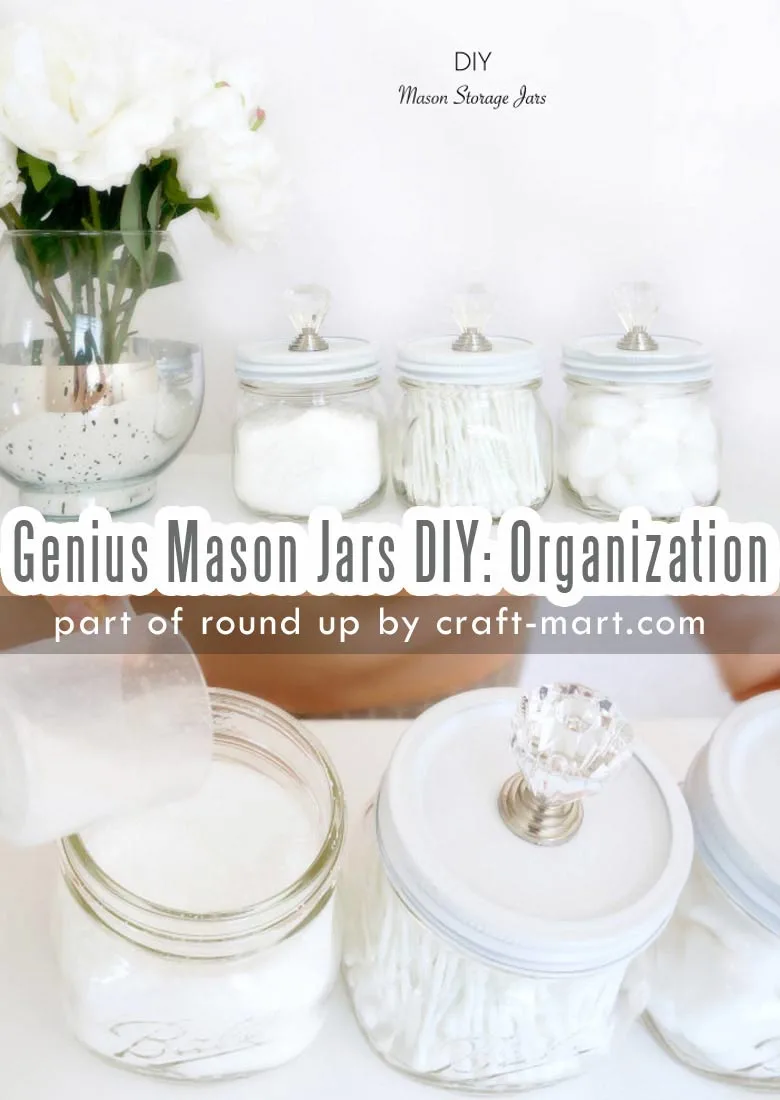 Genius Mason Jars DIY: Ideas, Organization, Crafts collection by craft-mart.com Mason Jar Storage Jars with DIY Crafted Lids #masonjarsdiy #diyprojects #masonjarsorganization #masonjarscrafts #masonjarsdecor