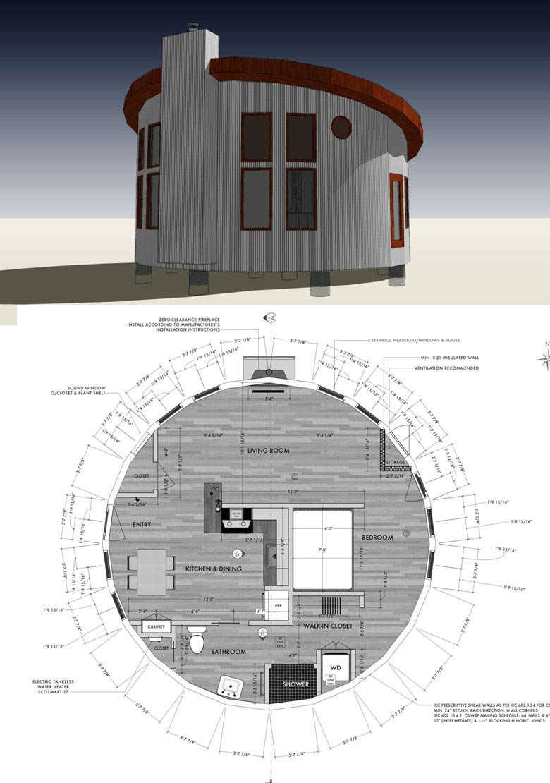 Round tiny house floor plan for building your dream home without spending a fortune. Your tiny house doesn't have to be ugly or weird - just look at these architectural masterpieces! Chose from traditional plans to mobile tiny house plans that will allow you to change your lifestyle