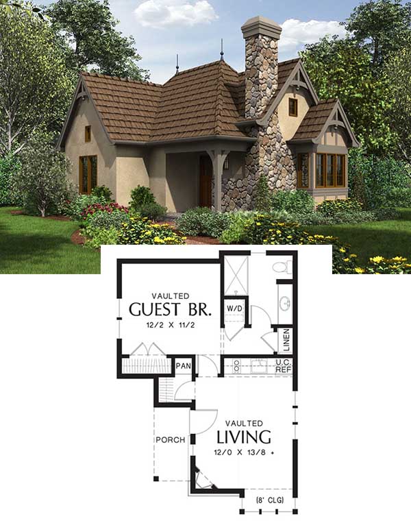 Enchanted Cottage tiny house floor plan for building your dream home without spending a fortune. Your tiny house doesn't have to be ugly or weird - just look at these architectural masterpieces! Chose from traditional plans to mobile tiny house plans that will allow you to change your lifestyle and be free!