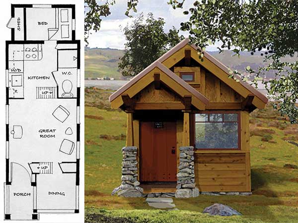 Tiny Rustic floor plan - a tiny house floor plan for building your dream home without spending a fortune. Your tiny house doesn't have to be ugly or weird - just look at these architectural masterpieces! Chose from traditional plans to mobile tiny house plans that will allow you to change your lifestyle