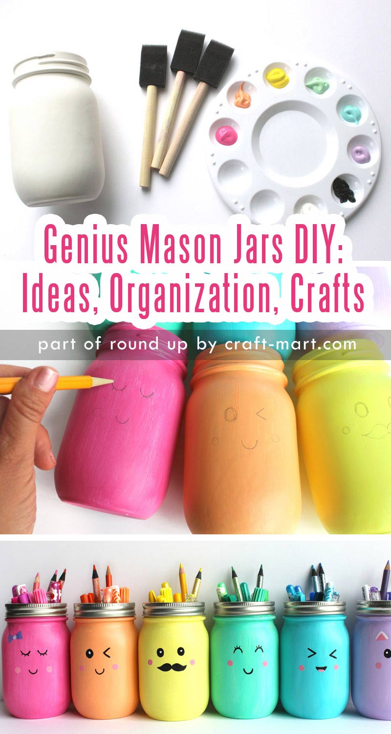 Genius Mason Jars DIY: Ideas, Organization, Crafts collection by craft-mart.com DIY Mason Jars Fun Faces Pencils & Markers Holders #masonjars #masonjarsdiy #diyprojects #masonjarsorganization #paintedmasonjars 