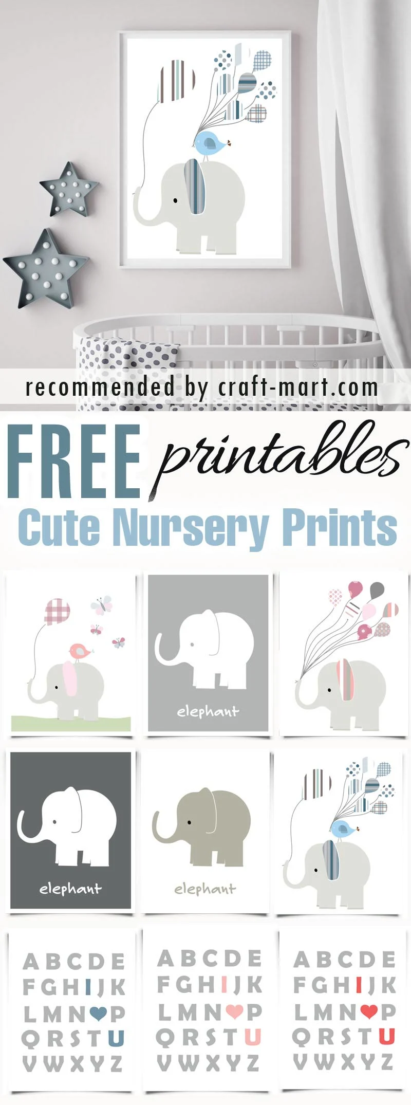 Cute Nursery Prints - Elephants and 'I Love You' ABC (11 free printables)