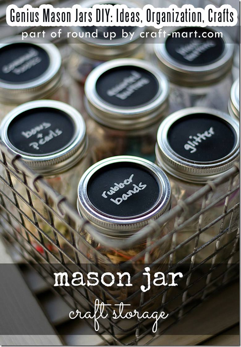 Genius Mason Jars DIY: Ideas, Organization, Crafts collection by craft-mart.com Mason Jar Craft Storage DIY Organization Idea #masonjars #masonjarsdiy #diyprojects #masonjarsdecor #masonjarscrafts #masonjarsorganization