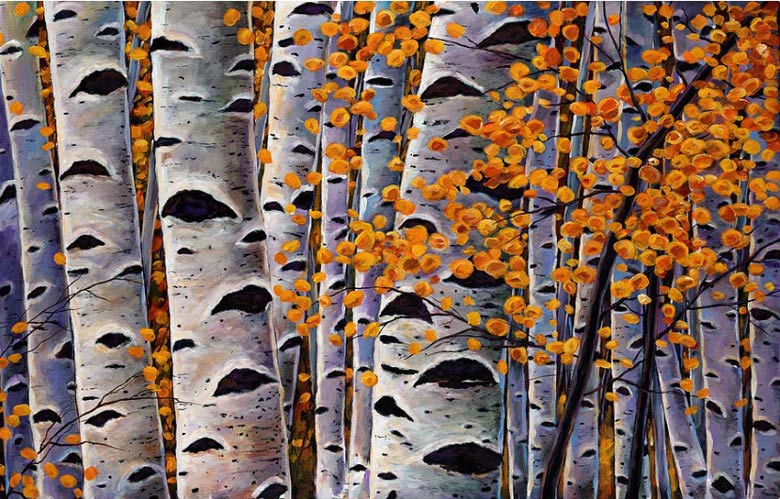 Painting aspen tree trunks with autumn foliage can be one of the easiest canvas art ideas for beginners