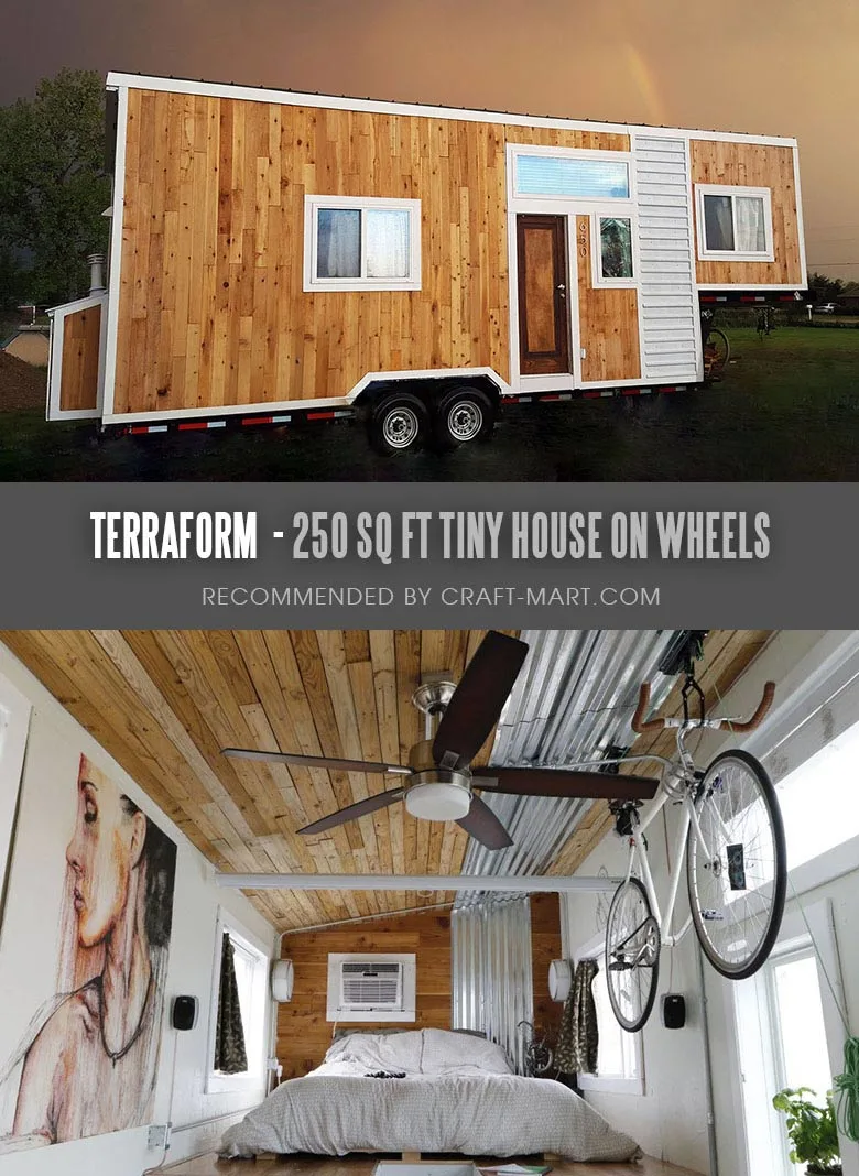 Tiny House Trailer - Terraform One - 250 sq ft Modern Tiny Home - One of the 17 Best Custom Tiny House Trailers and Kits with Plans, the most affordable tiny houses on wheels. You can order a shell to be built or build it yourself using this mobile tiny house plans saving thousands of dollars. #tinyhouse #tinyhouseplans #minimalism #diy