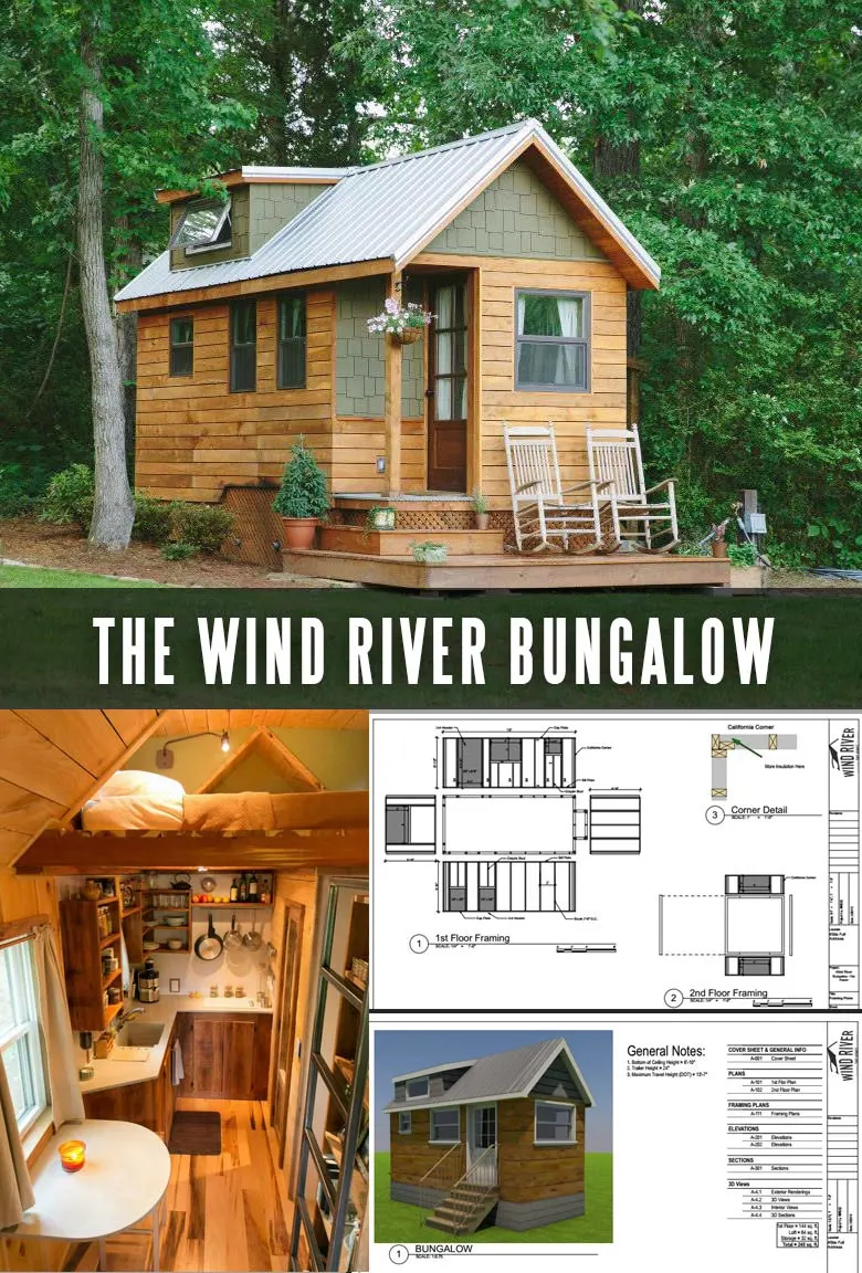 Tiny House Trailer - Wind River Bungalow - One of the 17 Best Custom Tiny House Trailers and Kits with Plans, the most affordable tiny houses on wheels. You can order a shell to be built or build it yourself using this mobile tiny house plans saving thousands of dollars. #tinyhouse #tinyhouseplans #minimalism #diy