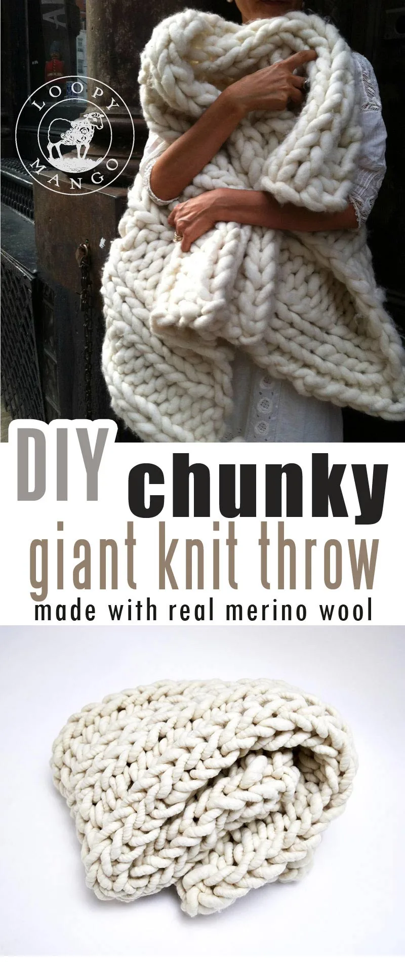 Warm and Cozy Chunky Throw Knitted with Merino Wool Yarn