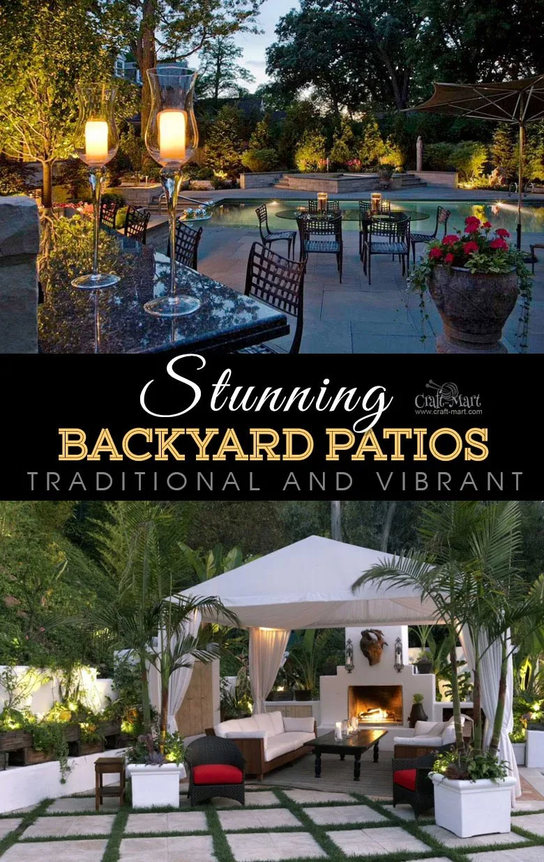 Traditional and vibrant backyard patio design and lighting. One of the best backyard patio designs with outdoor ceiling lights that may help with your own patio ideas or outdoor landscape lighting. Perfect for small backyard patio. #outdoorspace #outdoordecor #outdoorspaces #patiodecor #patio