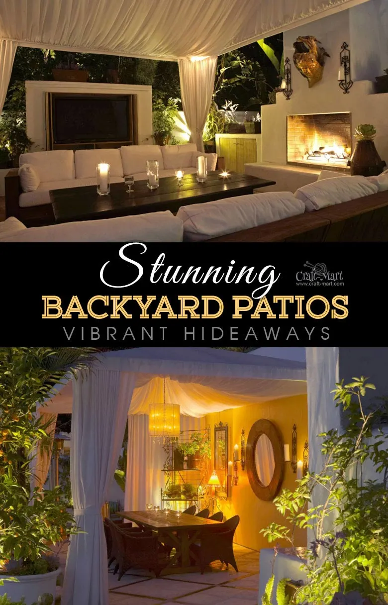 Vibrant eclectic hideaway lighting solution. One of the best backyard patio designs with outdoor ceiling lights that may help with your own patio ideas or outdoor landscape lighting. Perfect for small backyard patio. #outdoorspace #outdoordecor #outdoorspaces #patiodecor #patio