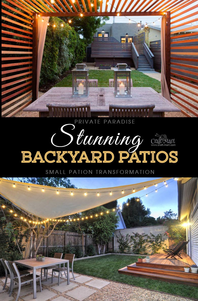 Private Backyard Paradise with Lanterns and String Lights. One of the best backyard patio designs with outdoor ceiling lights that may help with your own patio ideas or outdoor landscape lighting. Perfect for small backyard patio. #outdoorspace #outdoordecor #outdoorspaces #patiodecor #patio