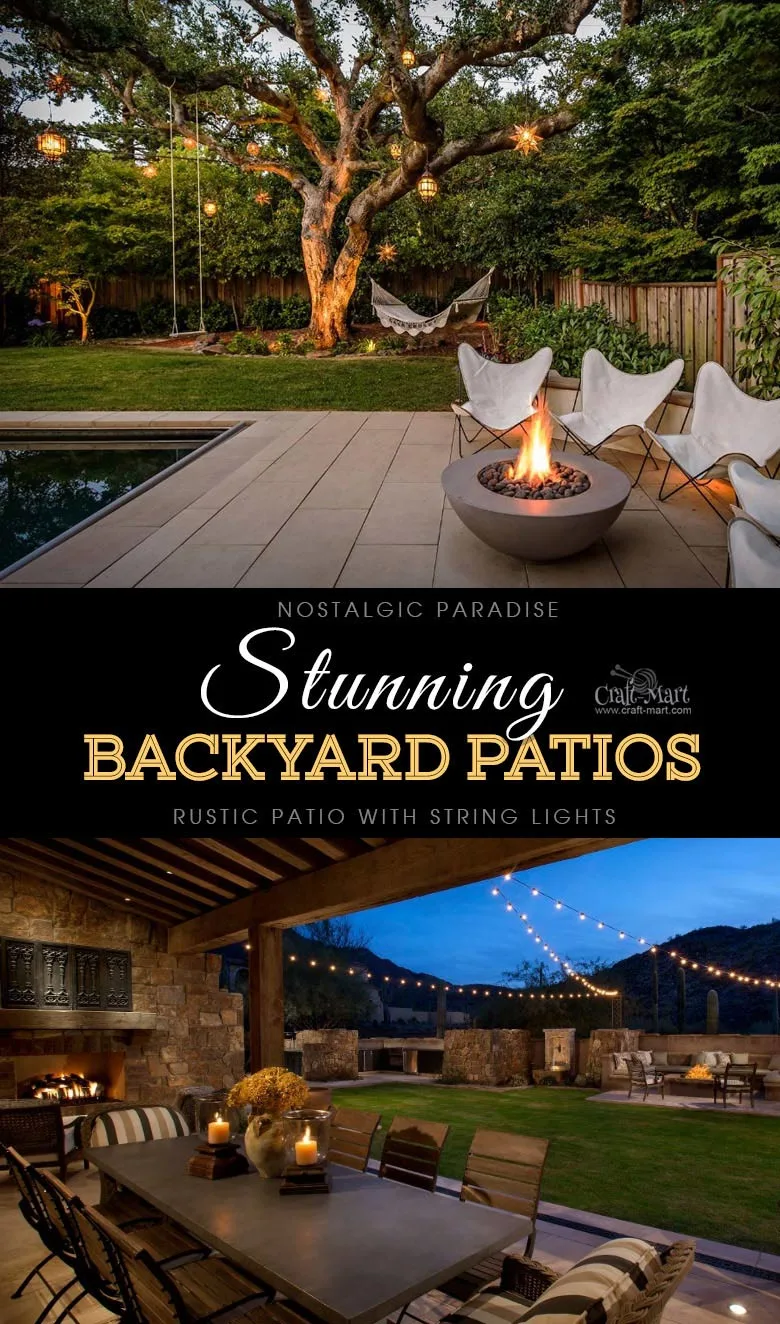 Nostalgic paradise and private rustic retreat. One of the best backyard patio designs with outdoor ceiling lights that may help with your own patio ideas or outdoor landscape lighting. Perfect for small backyard patio. #outdoorspace #outdoordecor #outdoorspaces #patiodecor #patio