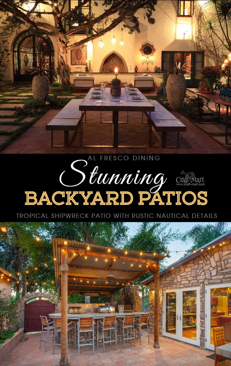 Lighted patios for al fresco dining and entertaining. One of the best backyard patio designs with outdoor ceiling lights that may help with your own patio ideas or outdoor landscape lighting. Perfect for small backyard patio. #outdoorspace #outdoordecor #outdoorspaces #patiodecor #patio