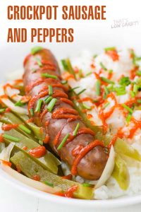 Crockpot Keto Sausage and Peppers Recipe - easy keto crockpot recipes - collection by craft-mart.com #easyketomeals #ketoslowcookerdinnerrecipes #ketocrockpotrecipes #ketodinnerrecipes #ketosausagerecipe