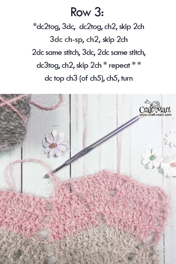 ROW3: Easy Fall Leaves scarf (or wrap) - free crochet pattern made with Caron latte cakes yarn, easy crochet scarf patterns, crochet patterns for beginners step-by-step, how to crochet a shawl for beginners step by step, #moderncrochetpatternsfree #crochetwrapfreepattern #howtocrochetaquickandeasyshawl, #easycrochetscarfpatterns #freecrochetscarfpatterns