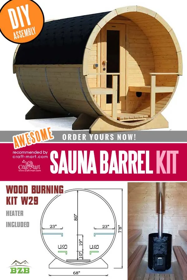 Wood Burning Barrel Sauna Kit W29 (Heater Included)
