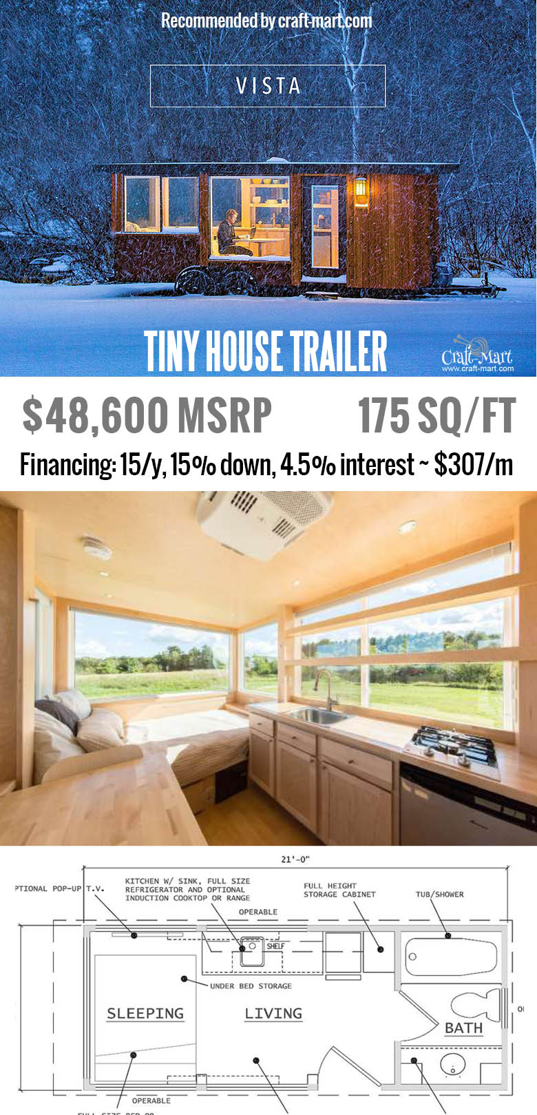 Vista is perfect for a guest house - tiny house trailer interior and plan