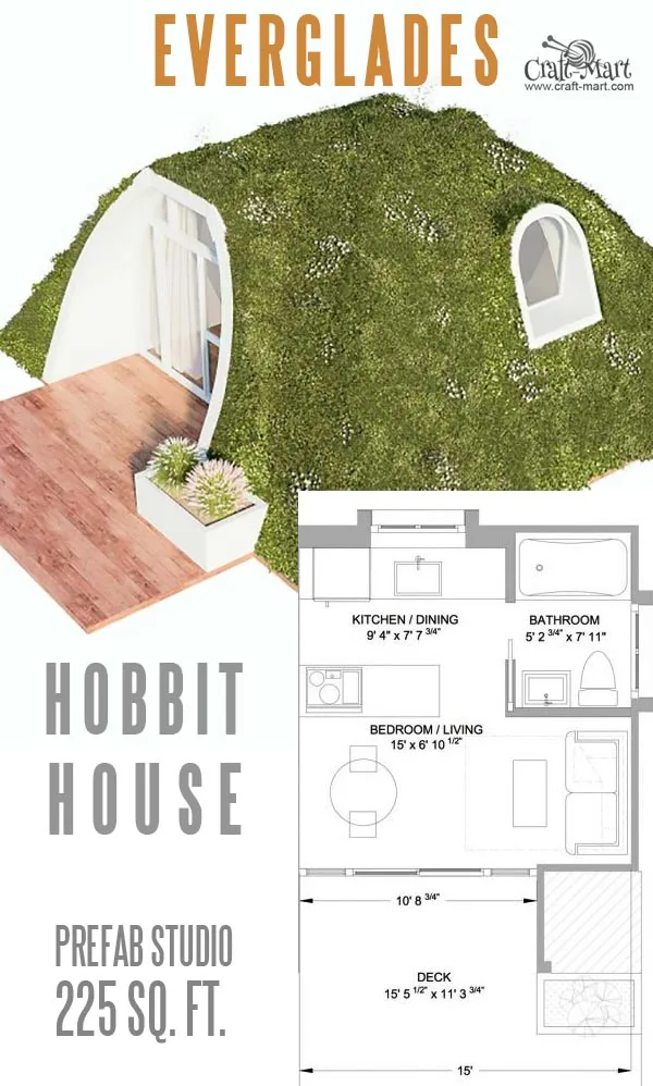 Hobbit House Studio "Everglades". See this adorable line of prefabricated Hobbit-style homes that are low maintenance and energy efficient. Stop envying Bilbo's fancy Hobbit house! #tinyhouse